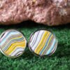 Fordite Cufflinks - Premium Fordite - 18 Round x 2mm Thick - Silver Colored Titainum          (344) - Image 2
