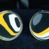Fordite Cufflinks - 18 Round x 2mm Thick - Silver Colored Titainum          (345)