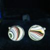 Fordite Cufflinks - 15 Round x 2mm Thick - Silver Colored Titainum          (346) - Image 2