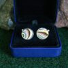 Fordite Cufflinks - 15 Round x 2mm Thick - Silver Colored Titainum          (346) - Image 3
