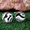 Fordite Cufflinks - 15 Round x 2mm Thick - Silver Colored Titainum          (347) - Image 2