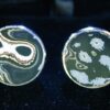 Fordite Cufflinks - Military Fordite - 18 Round x 1mm Thick - Silver Colored Brass          (348)