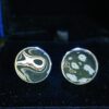 Fordite Cufflinks - Military Fordite - 18 Round x 1mm Thick - Silver Colored Brass          (348) - Image 2