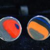 Fordite Cufflinks - 18 Round x 1mm Thick - Silver Colored Brass          (349)