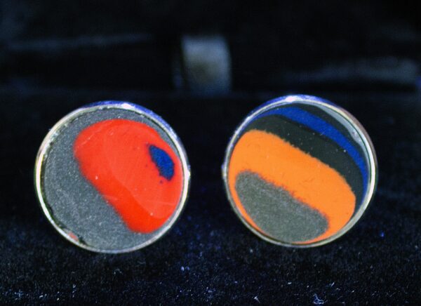 Fordite Cufflinks - 18 Round x 1mm Thick - Silver Colored Brass          (349)