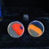Fordite Cufflinks - 18 Round x 1mm Thick - Silver Colored Brass          (349) - Image 2