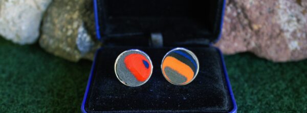Fordite Cufflinks - 18 Round x 1mm Thick - Silver Colored Brass          (349) - Image 2