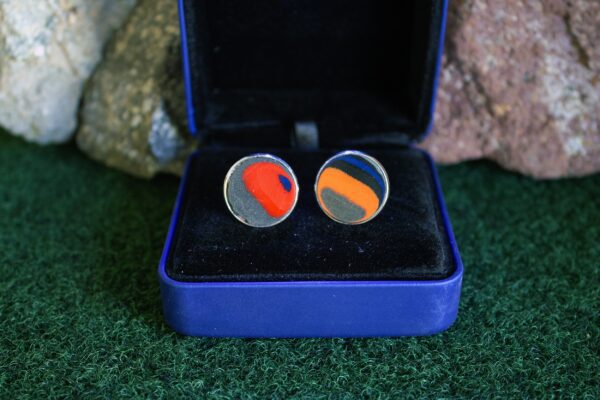 Fordite Cufflinks - 18 Round x 1mm Thick - Silver Colored Brass          (349) - Image 3