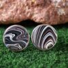 Fordite Cufflinks - Military Fordite - 18 Round x 1mm Thick - Silver Colored Brass          (351) - Image 2