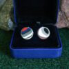 Fordite Cufflinks - 18 Round x 1mm Thick - Black Colored Brass          (353) - Image 3