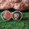 Fordite Cufflinks - Military Fordite - 15 Round x 2mm Thick - Silver Colored Titainum          (355) - Image 2
