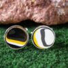 Fordite Cufflinks - 16 Round x 2mm Thick - Silver Colored Titainum          (358) - Image 2