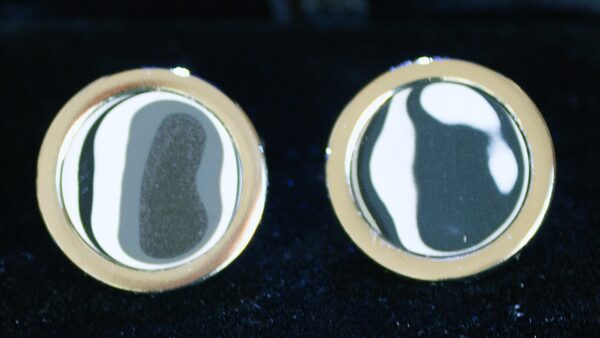 Fordite Cufflinks - 16 Round x 2mm Thick - Silver Colored Titainum          (360)