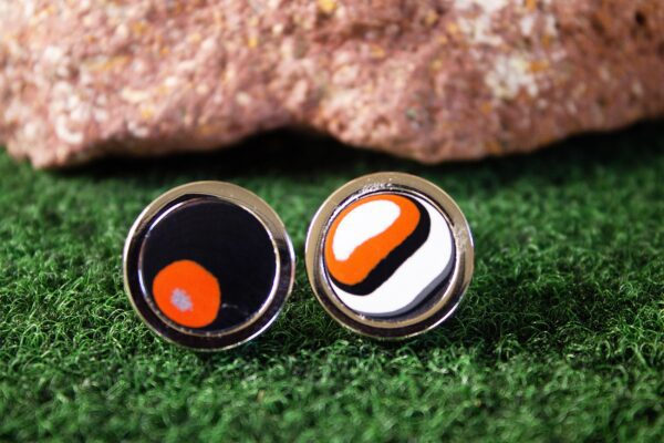 Fordite Cufflinks - 15 Round x 3mm Thick - Silver Colored Titainum          (363) - Image 2