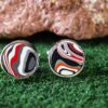 Fordite Cufflinks - 15 Round x 3mm Thick - Silver Colored Titainum          (367) - Image 2