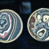 Fordite Cufflinks - Military Fordite - 25 Round x 3mm Thick - Silver Colored Titainum          (368)