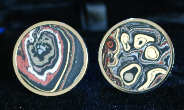 Fordite Cufflinks - Military Fordite - 25 Round x 3mm Thick - Silver Colored Titainum          (368)