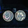 Fordite Cufflinks - Military Fordite - 25 Round x 3mm Thick - Silver Colored Titainum          (368) - Image 2