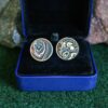 Fordite Cufflinks - Military Fordite - 25 Round x 3mm Thick - Silver Colored Titainum          (368) - Image 3