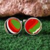 Fordite Cufflinks - 15 Round x 2mm Thick - Silver Colored Titainum          (372) - Image 2