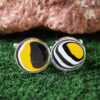 Fordite Cufflinks - 18 Round x 2mm Thick - Silver Colored Titainum          (374) - Image 2