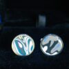 Fordite Cufflinks - 15 Round x 2mm Thick - Silver Colored Titainum          (375) - Image 2