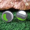 Fordite Cufflinks - 15 Round x 2mm Thick - Silver Colored Titainum          (376) - Image 2