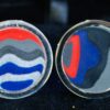 Fordite Cufflinks - 25 Round x 4mm Thick - Silver Colored Titainum          (377)