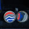 Fordite Cufflinks - 25 Round x 4mm Thick - Silver Colored Titainum          (377) - Image 2