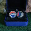 Fordite Cufflinks - 25 Round x 4mm Thick - Silver Colored Titainum          (377) - Image 3