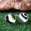 Fordite Cufflinks - 15 Round x 2mm Thick - Silver Colored Titainum          (380) - Image 2