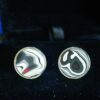 Fordite Cufflinks - 15 Round x 2mm Thick - Silver Colored Titainum          (382) - Image 2