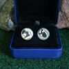 Fordite Cufflinks - 15 Round x 2mm Thick - Silver Colored Titainum          (382) - Image 3