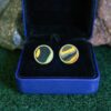 Fordite Cufflinks - 15 Round x 2mm Thick - Bronze Colored Titainum          (383) - Image 3