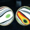 Fordite Cufflinks - 25 Round x 3mm Thick - Silver Colored Titainum          (386)