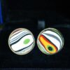 Fordite Cufflinks - 25 Round x 3mm Thick - Silver Colored Titainum          (386) - Image 2