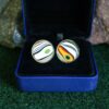 Fordite Cufflinks - 25 Round x 3mm Thick - Silver Colored Titainum          (386) - Image 3