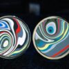 Fordite Cufflinks - 25 Round x 3mm Thick - Silver Colored Titainum          (387)