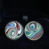 Fordite Cufflinks - 25 Round x 3mm Thick - Silver Colored Titainum          (387) - Image 2