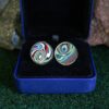 Fordite Cufflinks - 25 Round x 3mm Thick - Silver Colored Titainum          (387) - Image 3