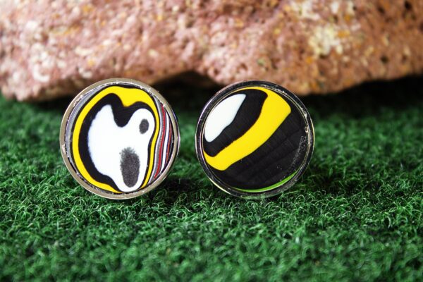 Fordite Cufflinks - 25 Round x 2mm Thick - Silver Colored Titainum          (389) - Image 2