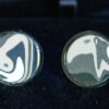 Fordite Cufflinks - 16 Round x 2mm Thick - Black Colored Titainum          (390)
