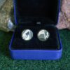 Fordite Cufflinks - 16 Round x 2mm Thick - Black Colored Titainum          (390) - Image 3