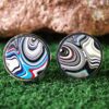 Fordite Cufflinks - 25 Round x 2mm Thick - Silver Colored Titainum          (392) - Image 2